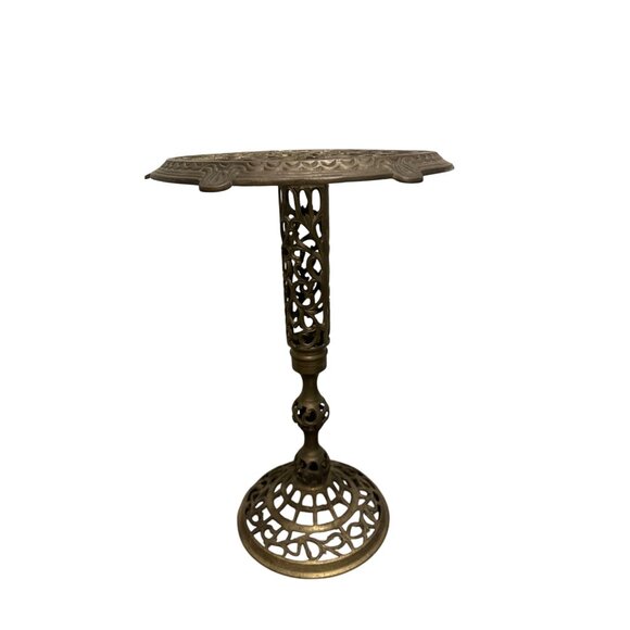 Antique Brass Ornate Table w/ Filigree Design 16 inches - Picture 2 of 8